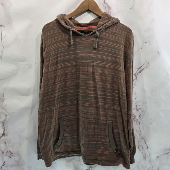 Prana Hoodie Mens Large Brown Orange Striped Pullover Shirt Organic Cotton - Picture 1 of 11